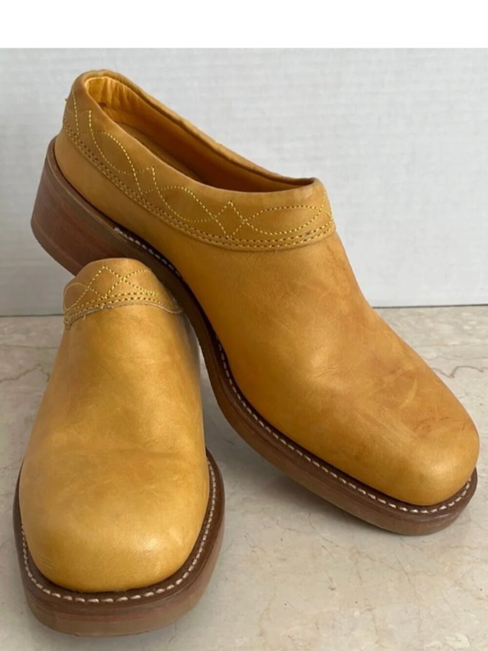 Vintage Frye Leather Campus Square Toe Mules Banana Yellow 6.5M